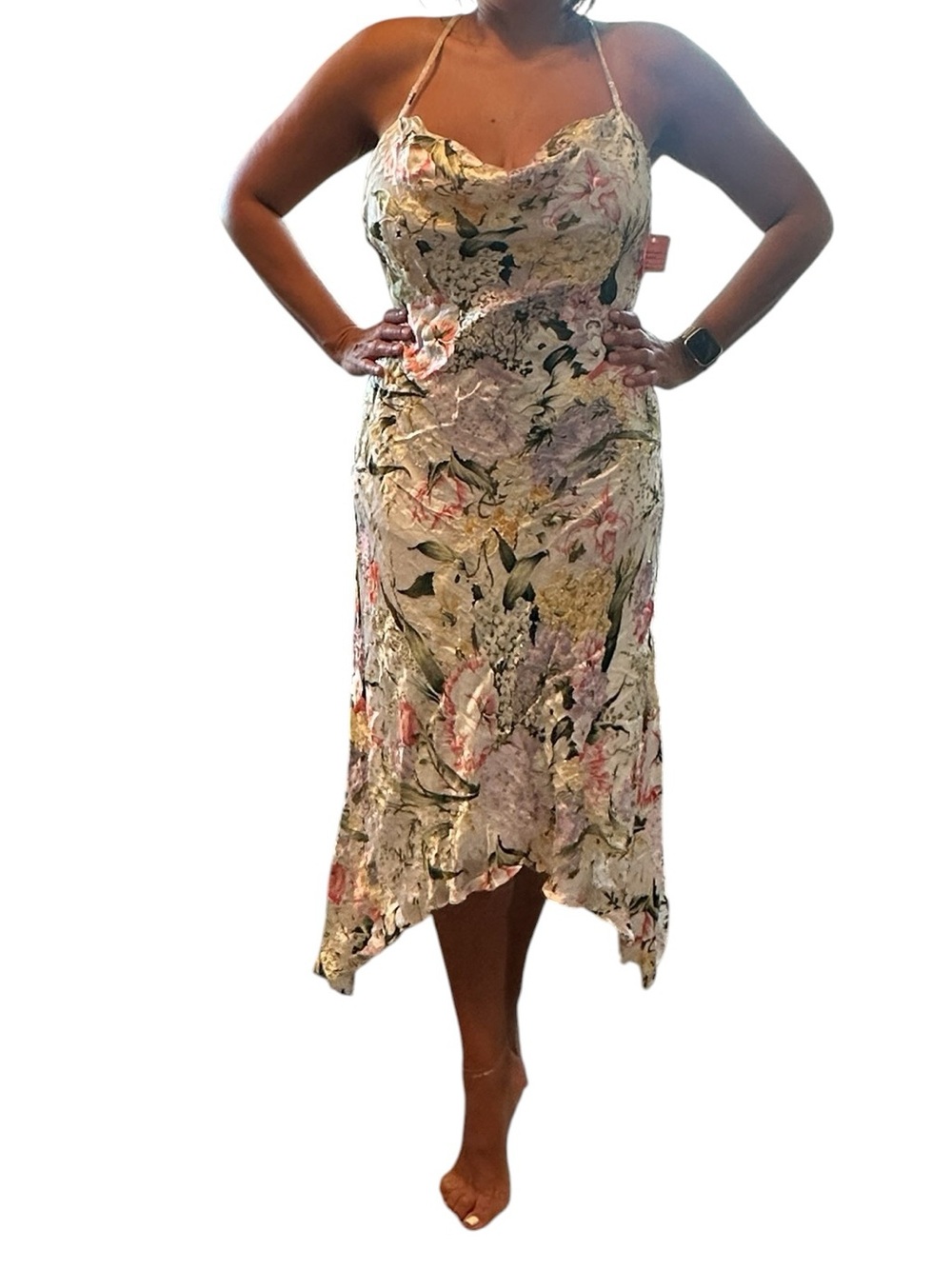 Vintage Silk Beaded Slip Dress Cowl Neck Coquette Fairycore Romantic Feminine